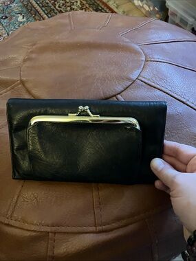 Retro Buxton Black Leather Wallet Clutch